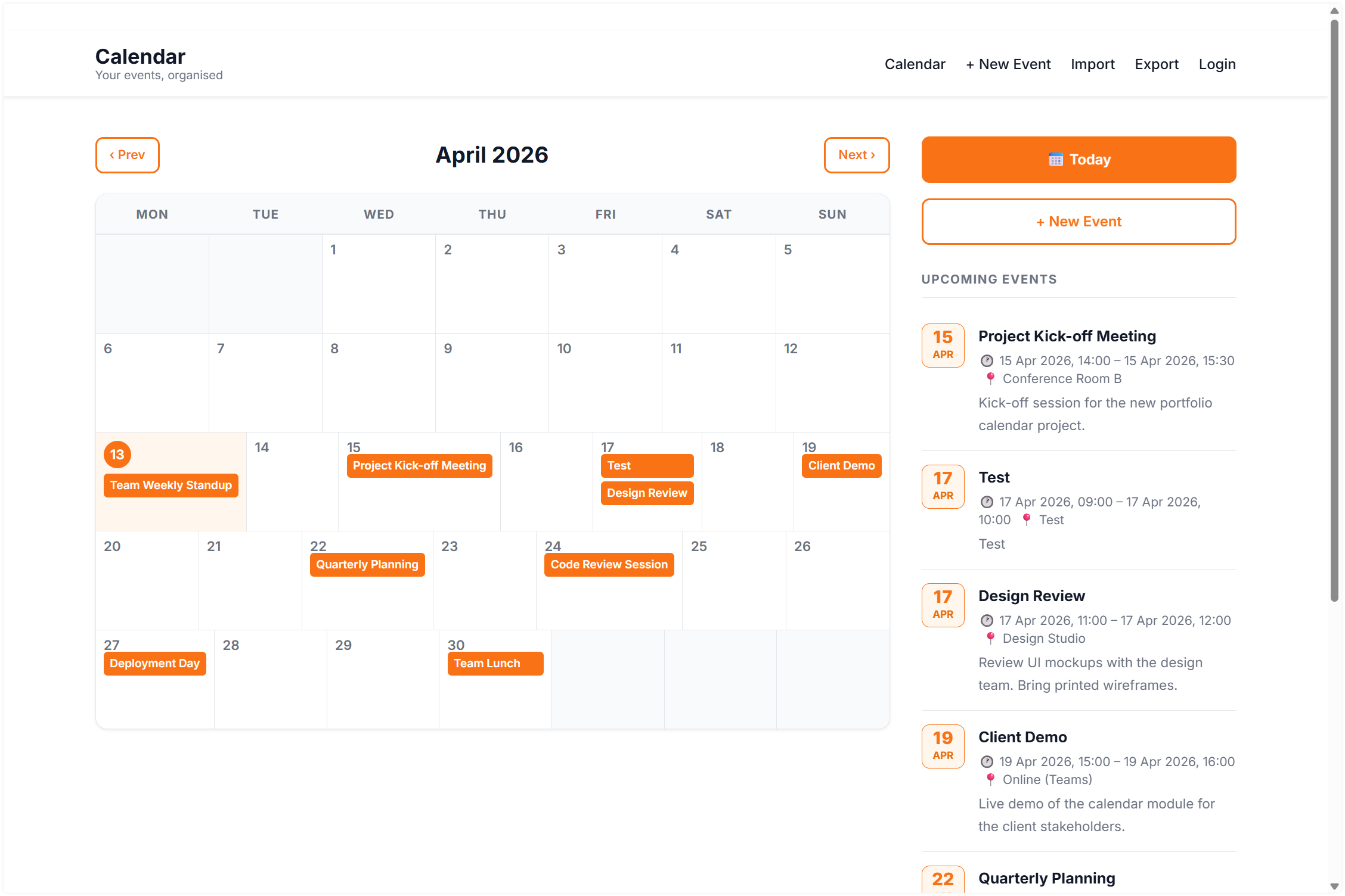 Calendar screenshot 1